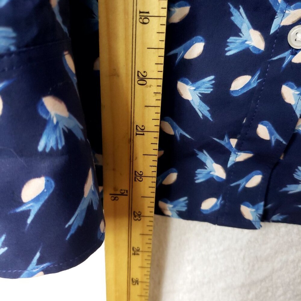 Lands End Button-Down Shirt Blue Supima & White Bird Print Long Sleeve 6P - Picture 8 of 9